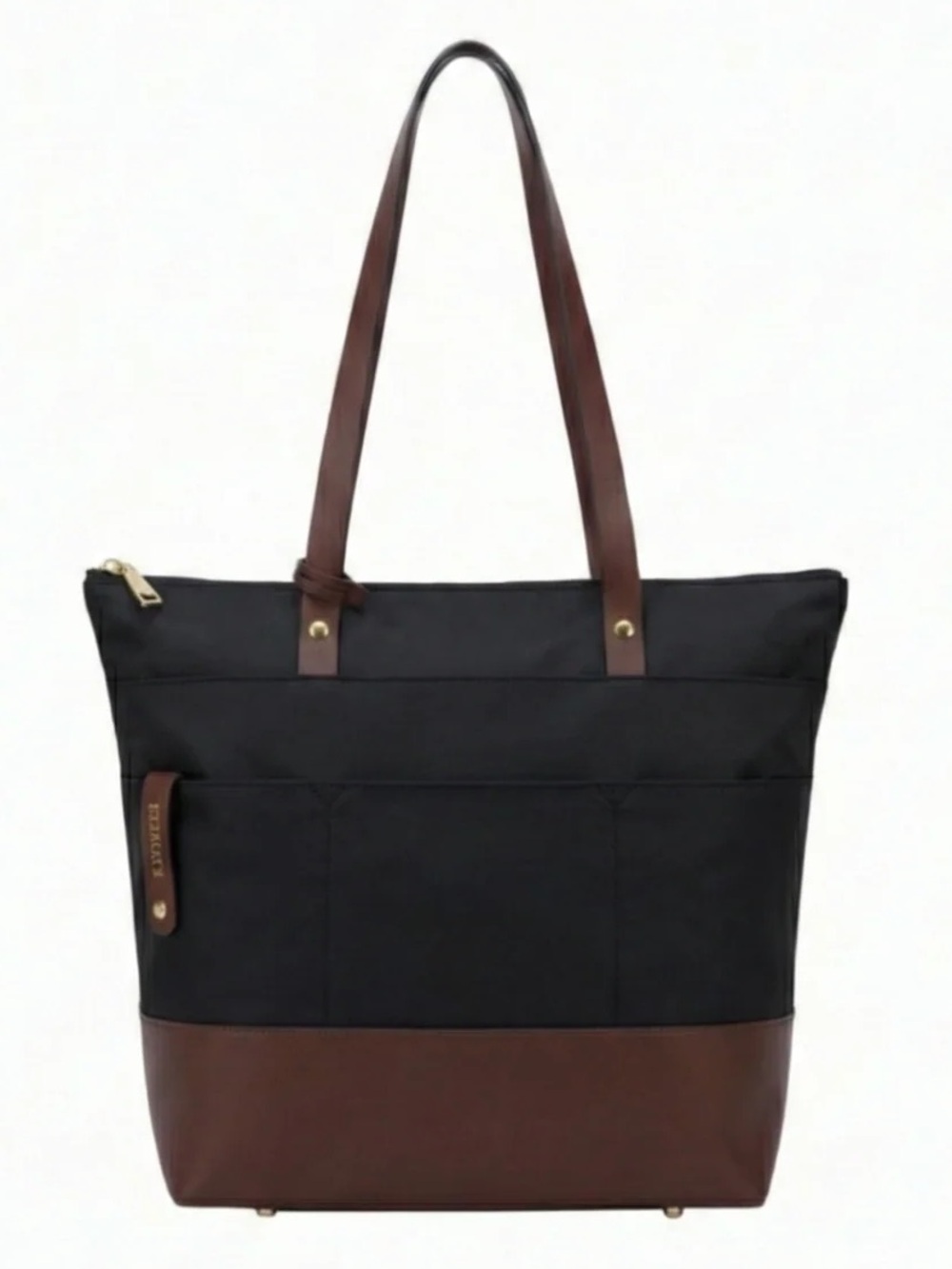R.Riveter Black & Brown Tote Bag with Leather Trim medium